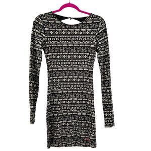 Billabong Womens Black Bodycon Tribal Long Sleeve Cotton Mini Dress Size Large